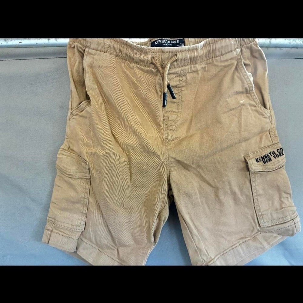 Kenneth Cole New York Boys Tan Khaki Cargo Shorts Size 14 Drawstring Waist
